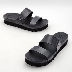 Reef Cushion Vista Hi Platform Sandals Black Faux Leather Women's Size 10